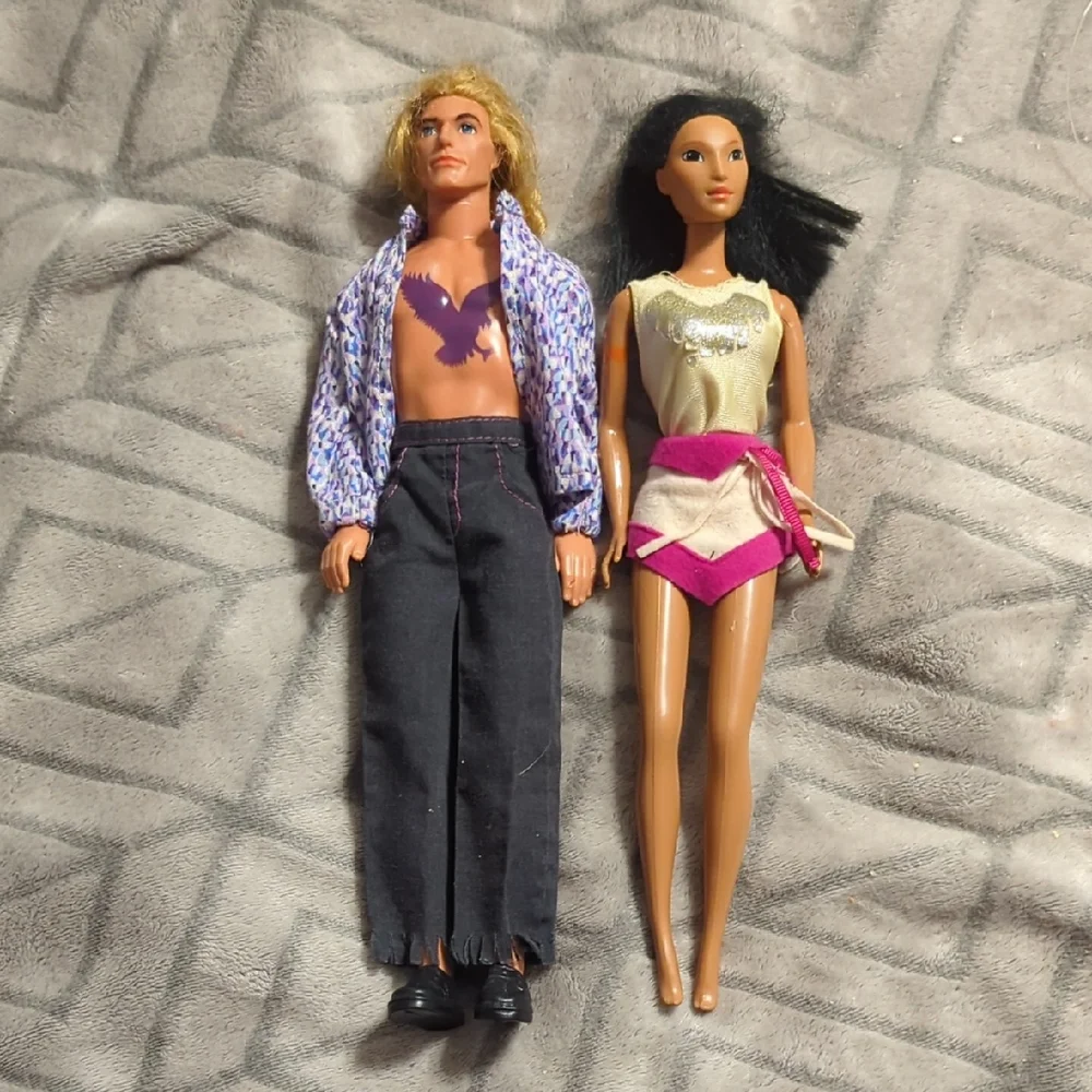 1995 Mattel Disney Sun Colors John Smith and Pocahontas Barbie dolls‎